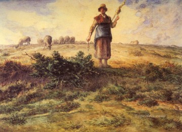ジャン・フランソワ・ミレー Painting - 羊飼いとその群れ バルビゾン 自然主義 リアリズム 農民 ジャン・フランソワ・ミレー